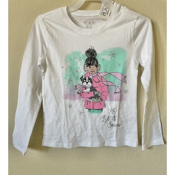 White Glitter Sparkle Holiday Snowflakes Frenchie Long Sleeve Top Size S 5/6 - Picture 1 of 3